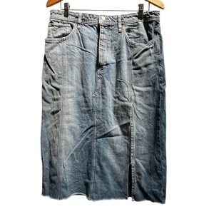 We The Free Distressed Denim Skirt Midi Split Cotton Size‎ 31 or 12 NEW